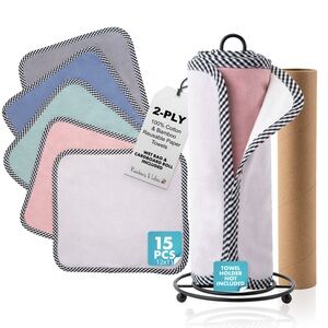 NWT - 15pc Reusable Paper Towels, Washable 2-Ply 100% Cotton Bamboo Paper Towels